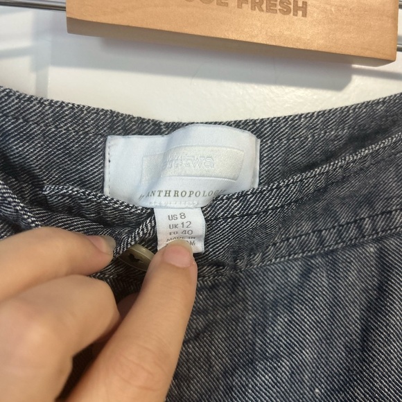 Anthropologie Ett Twa Chambray Linen Ruffle Crop Pants Size 8 - Picture 5 of 11